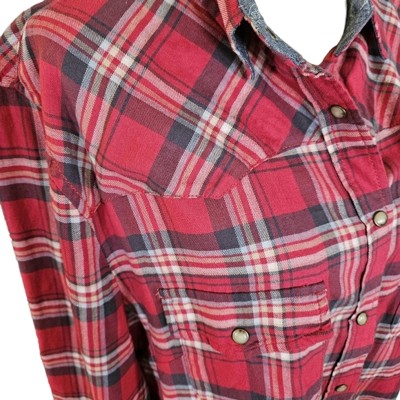 Jachs Girlfriend Snap Button Down Flannel, XXL, Red/White/Blue - Picture 5 of 14